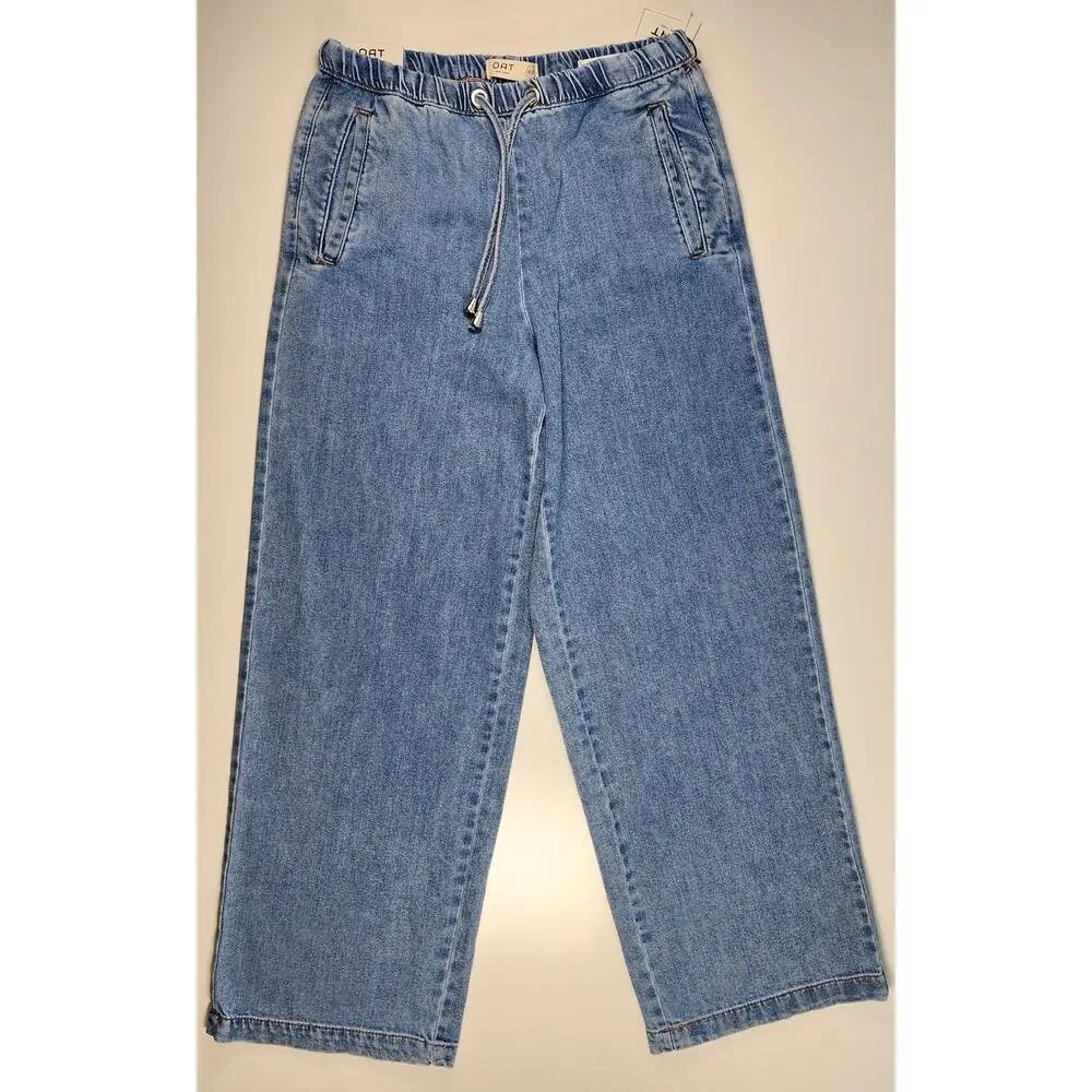 OAT NY Wide Leg Jeans Elastic Waist Drawstring 4/27 NWT - Picture 1 of 15